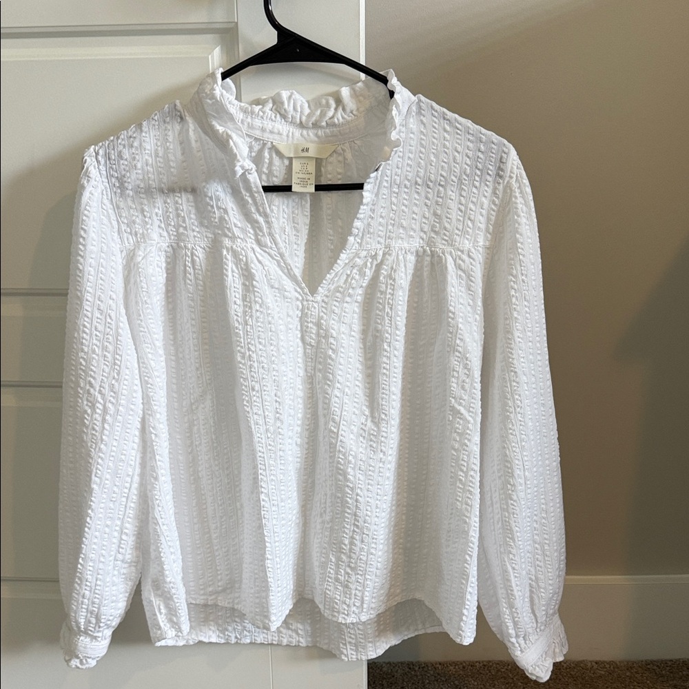H&M White Textured Blouse